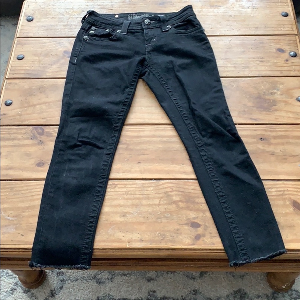 Miss Me Black Skinny Jeans Cropped Raw Hem 25